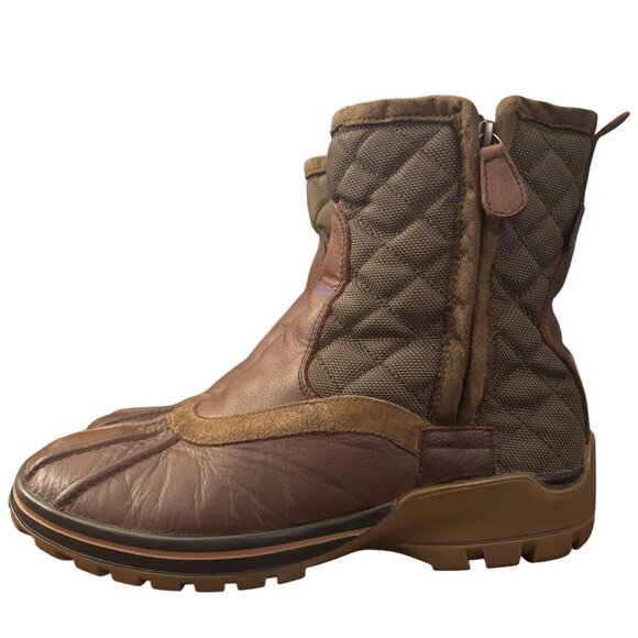 Pajar Womens Quilted Brown Leather & Suede Duck Boots With Side Zipper Closure - Picture 3 of 13